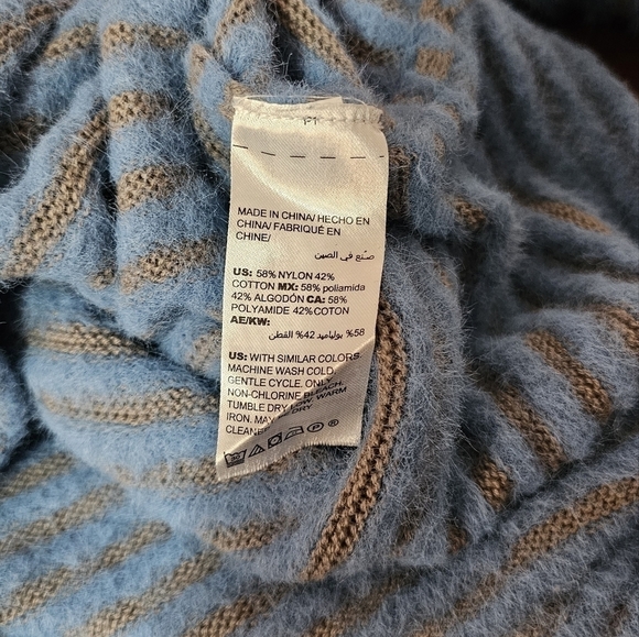 Chicos gray blue striped long sleeve turtleneck fuzzy comfy sweater size 2 US L - Picture 7 of 8